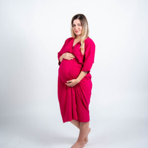 Pamučna spavaćica za trudnice i dojilje Midi-"Berry Pink"